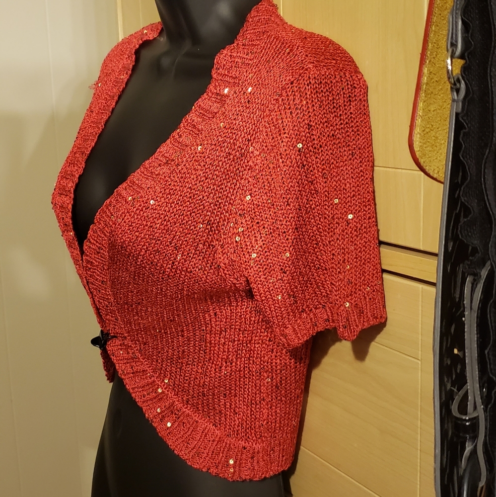 Orange glitter open sweater cardigan - Picture 10 of 10